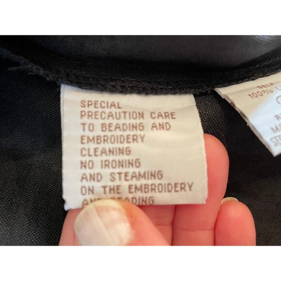 Night Studio Black Linen Floral Embroidered 3/4 Sleeve Blazer, Size 18 - Picture 9 of 13